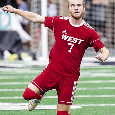 Corn Bible Academy’s Jaden Zeller keeps his eye on the ball as he goes after it during the All-State Soccer game at Taft Stadium in Oklahoma City. CDN | Courtesy photo