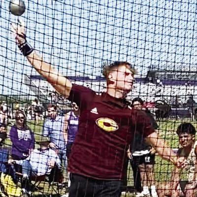 Clinton’s Wyatt Willoughby performs in the shot put Tuesday during the Western Conference Track Meet in Chickasha. CDN | Courtesy photo