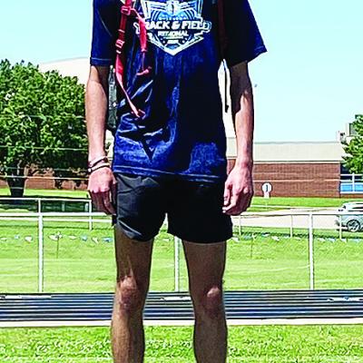 Clinton’s Xadrian Hernandez stands at the top of the standings for the 3,200-meter race Tuesday in the Meet of Champions in Stroud. CDN | Courtesy Photo