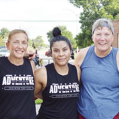 From left, Mary Eagan, Tamara Thomas, Rosa Morales, Michelle Ventris, and Traci Heerwald smile after completing the Red Dirt Fit Games at the Clinton Route 66 Festival and Car Show. CDN | Micah Ashcraft