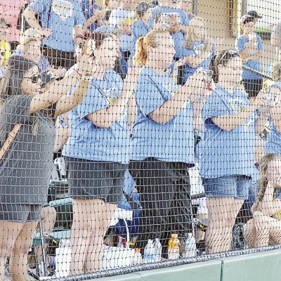 Relatives stare on during the presentation of the medals for the Arapaho-Butler Lady Indians at the end of the Class 3A State Softball Championship. Pictured, from left, are Sylvia Lockhart, Melissa Thompson, Kyla Garibay, Amber Lee, Daycie Lee and Kristi
