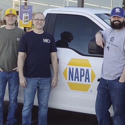 NAPA Auto Parts Employees, from left, Doug Goodwin, Rhett Lambeth, Matt Harris, Grafton Lambeth and Robbyn Dunfee stand in front of the store together after recently being acquired by SportChassis. CDN | Micah Ashcraft