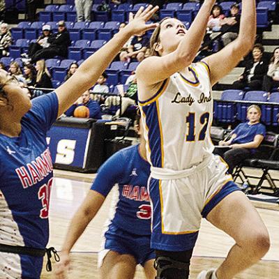 Arapaho-Butler’s Channing Cudd goes up for a layup during the Lady Indians’ home game against Hammon. CDN | Sam Goodwyn