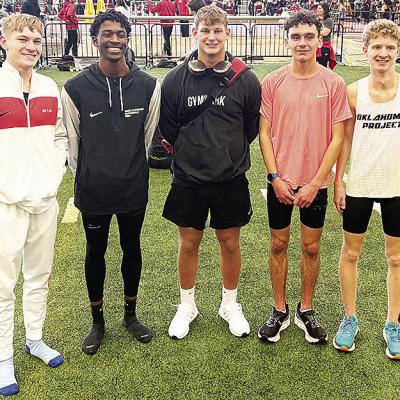 Multiple Clinton track and field athletes traveled to Pittsburg State over the weekend in Pittsburg, Kan., to partipate in the Prentice Gudgen High School Invitational meet. Pictured, from left, are Parker Adams, Atticus Thompson, Wyatt Willoughby, Xadria