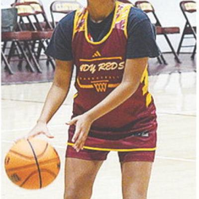 Clinton’s AJ Spottedwolf practices her free throws during a recent Lady Reds’ basketball practice in the Tornado Dome. CDN |Sam Goodwyn