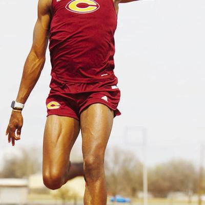Recent Clinton graduate Atticus Thompson performs a long jump during a practice at the high school track and field course. CDN | Courtesy photo