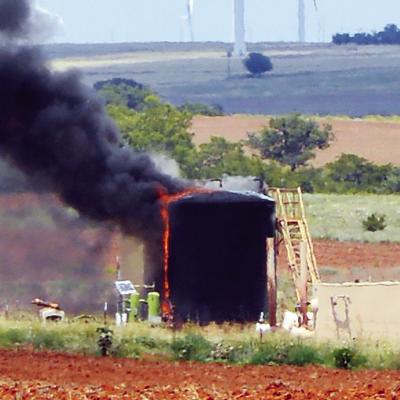 The Clinton Fire Department responded to an oil tank on fire Tuesday afternoon on E. 1030 Rd., north of the Cherokee. CDN | Christian Jacobsen