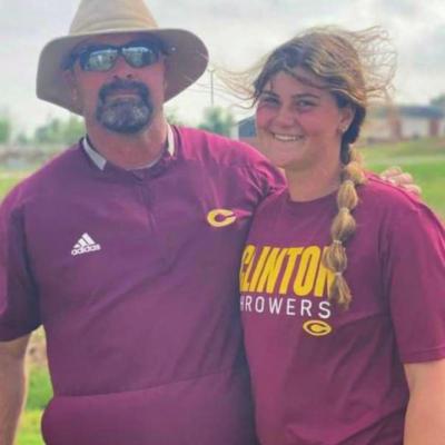 Kat Meacham and coach Russ Radford pose for a picture after the Western Conference Meet. Meacham placed first in both shot put and discuss. CDN | Courtesy photo Meacham claims first in discuss and shot put