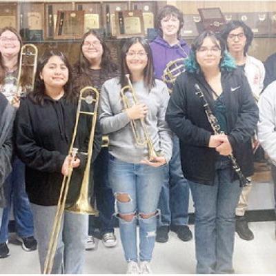 Clinton High School band members who qualified for the Southwestern Oklahoma Band Directors Association (SWOBDA) All-Region Honor Band, included, front from left, Lily Tarkington, Jenifer Ruiz, Annabella Hernandez, Jamie Lovos and Sylvia Gonzalez. The hon CHS band members qualify for honor band