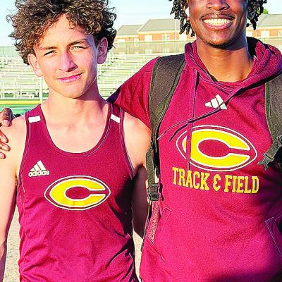 Clinton’s Bentlee Hernandez, left, and Atticus Thompson smile after competing Tuesday at Oklahoma Baptist University. CDN | Courtesy photo