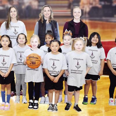 The Clinton Elementary School girls’ gray basketball team lines up for its team photo. Pictured, in front, from left are Josephine Martinez, Julia Berry, Reyna Mata and Tomi Reeves; middle, Vivien Salinas, Aleeah Garza, Naomi Hill, Kinley Martin, Amiyah