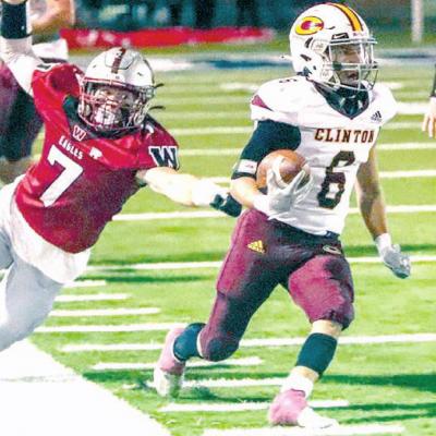 Clinton’s Aaron Seabolt rushed for a season-high 198 yards and two touchdowns, helping the Red Tornadoes to a 42-0 win over Weatherford in the Custer County Conflict. CDN | Adam Ewing Tornadoes eradicate Eagles