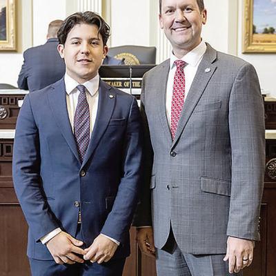 Clinton High School Senior Sutton Hernandez, left, with Oklahoma House Speaker Pro Tempore Anthony Moore after being invited to page at the Oklahoma State Capitol. CDN | Courtesy photo