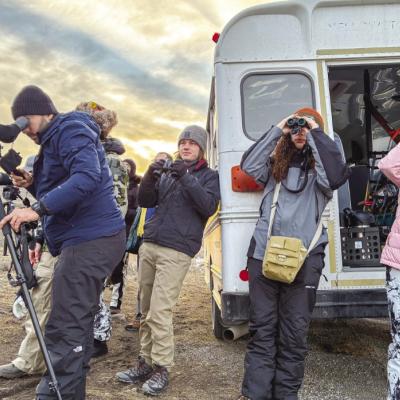 Dr. Daniel Rocha and SWOSU students Wake Frymire, Austin Buchanan, and Mary Kerr use field equipment to observe wildlife and scan the Yellowstone landscape during their study trip. CDN | Courtesy photo