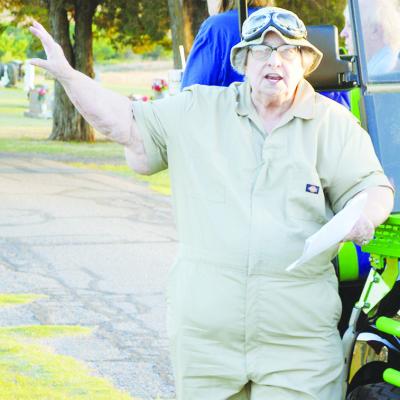 Elizebeth Wilson acts out the story of Dolly Sauter at the 2026 Spring Cemetery Walk at the Clinton Cemetery. CDN | Christian Jacobsen