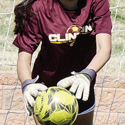Clinton’s Ella Redshin blocks the ball from going in the goal during a recent practice at the Tornado Bowl. CDN | Sam Goodwyn