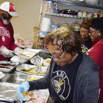 The H.O.S.T. Ministries Church hosted its annual Christmas meal Saturday. From right are Bonnie Randle, Pastor Wilma Jackson and Lynn Randle. On the left is Pastor Steve Alexander, who came from Oklahoma City to help volunteer for the meal. CDN | Michael 