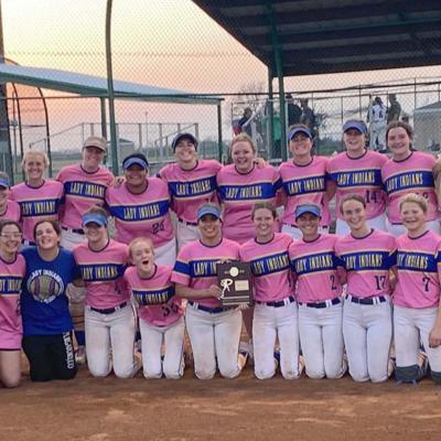 Arapaho-Butler won three games at the district tournament, bringing home the first place trophy. Front row, from left: Bryonna Brewster, Carlee Friesen, Kinley Giles, Jaycee South, Abigail Casas, Brecken Hunter, Kamryn Oakes, Taeler Baggett and Jordan Lam Arapaho-Butler takes district crown