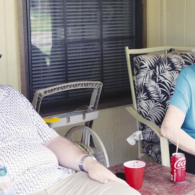 Mother-son enjoy visit