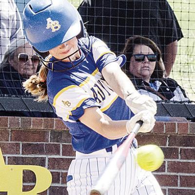 A-B’s Kylin Oakes uses all of her strength to smash the ball Tuesday during the Lady Indians’ win over Fletcher. CDN | Sam Goodwyn