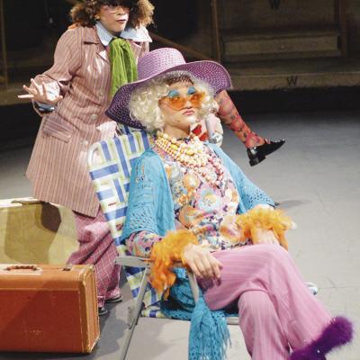 Huyler Christensen, left, as Ledahlord narrates Jovi Petzold as Spiker as she hides on a ship in “James and the Giant Peach Jr.” at Southwest Playhouse. CDN | Christian Jacobsen