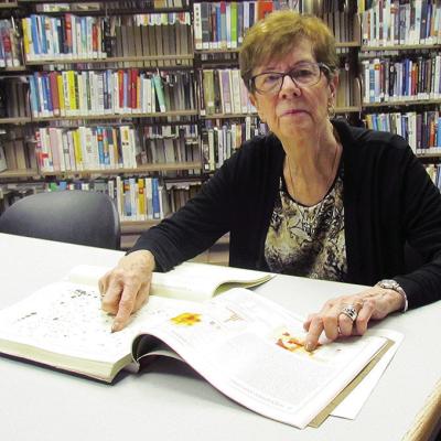 Donna Carter points out the path of the 1947 tornado that tore through Woodward when she was 6 years old. CDN | Christian Jacobsen