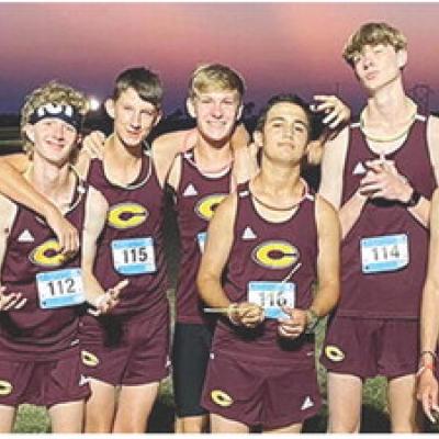 The Red Tornadoes cross country team celebrates after a successful recent trip to Merritt. Pictured from left are Milton Hernandez, Rustyn Evans, Zachary Smith, Landyn Kunsman, Parker Adams, Scout Acosta, Jack Hemmingway, Nicholas Walters and Charles Niev Red Tornado cross country off to good start