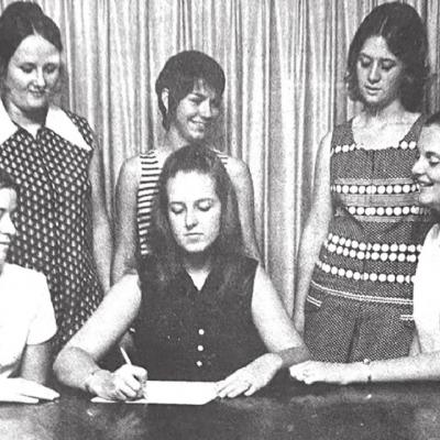 50 YEARS AGO Officers of the Sub Deb Club when seated left to right. Vice-President Paula Deutschendorf, President Kim Stanley, and Secretary-Treasurer Terrie Allison. Standing were Reporter and Sergeant-At-Arms Linda Robinson, Chaplain and Song Leader Di CLINTON’S HISTORY 10, 20, 30 AND 50 YEARS AGO