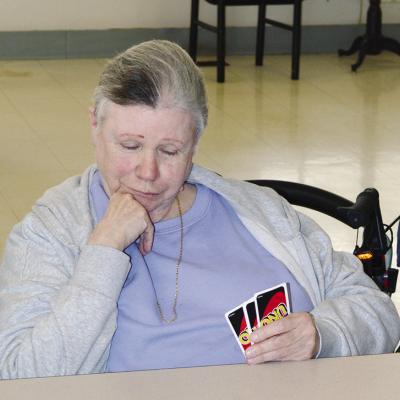Paulyn West is hoping the color changes to one she has during Uno and Milkshakes at River Valley Therapy Center. CDN | Christian Jacobsen