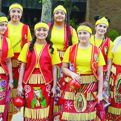 At Friday’s Cinco de Mayo Parade, dancers in Mexican attire performed on Frisco Avenue. Front from left are Idalia Pelayo, Sheyla Chom-Morales, Aislinn Armendariz; back, Evelyn Hisparo, Lizbeth Armendariz, Nidellyn Armendariz and Penelope Guzman.