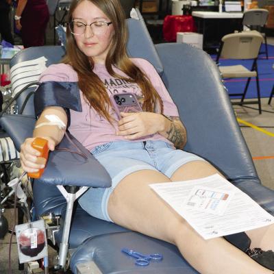 Kyiamarie Trent is giving her donation of blood to the Clinton Community Blood Drive Tuesday at the First Christian Church’s Family Life Center. CDN | Christian Jacobsen