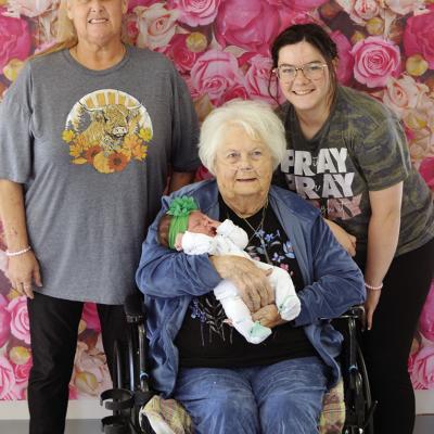 Four generations of family gather for a Mother’s Day tea party Thursday at River Valley Skilled Nursing &amp; Therapy. From left are Lelia Gray, Wanda Gage, Morgan Cox, and baby Tennery Cox. CDN | Christian Jacobsen