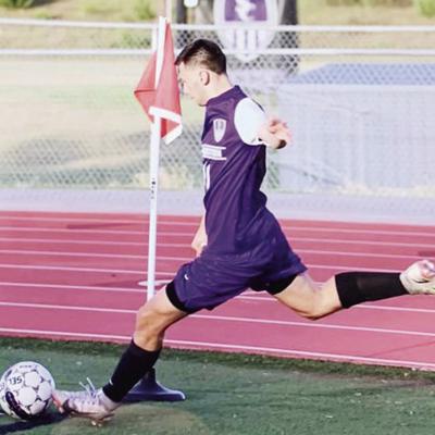 Nalan Kentner takes a corner kick during a game early in the season for the Southwest College Moundbuilders of Winfield, Kan. CDN | Courtesy photo Former CHS player talks about playing future