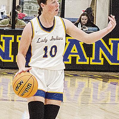 Arapaho-Butler’s Kelsey Garibay directs traffic during the Lady Indians’ home game against Hammon. CDN | Sam Goodwyn