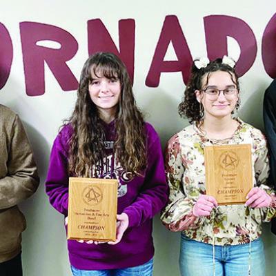 The Clinton High School Froshmore Academic Team swept the competition recently to take both the Science and Humanities/Fine Arts Championships. From left are team members Brittain Mosburg, Brinley Taylor, Victoria Nemtan and Felipe Acosta Sandoval. CDN | 