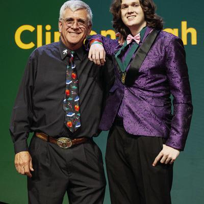 Wes Miller, left, stands with honoree Jackson McCullough during the 40th Academic All-State Awards Celebration. CDN | Courtesy photo