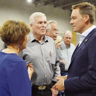 Having a conversation about tourism in Oklahoma at the Matt Pinnell Luncheon hosted by the Clinton Chamber of Commerce, from left, are Pat Smith, Virgil Smith and Lt. Gov. Pinnell. CDN | Emily Stephens PAST WOMAN OF THE YEAR