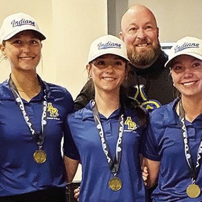 The Arapaho-Butler girls’ golf team finished third in the Class 2A Golf Tournament last week at the Muskogee Golf Club. Pictured, from left, are Brinkley Southall, Keely Baker, Tinley Moore, Coach Jay Edelen, Elisa Vels and Malley Baker. CDN | Courtesy 