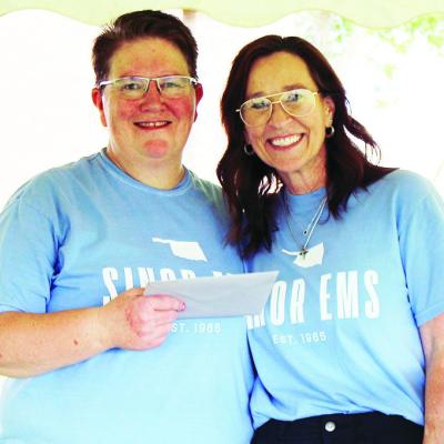 EMS Director Michelle Addington, left, is recognized for her 25 years of service by Sinor CEO Anne Lambeth. EMS Director Michelle Addington, left, is recognized for her 25 years of service by Sinor CEO Anne Lambeth.