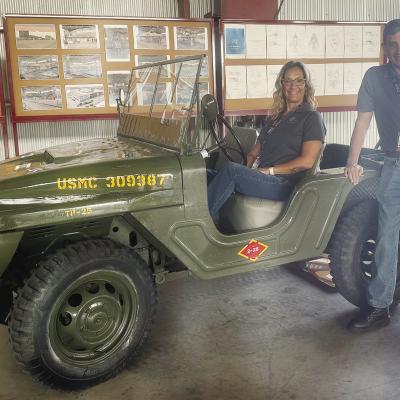 Sumer Jones and José González hang out in a vehicle at the space port painted by PAC after repainting an HMX helicopter for the National United States Armed Forces Museum in Houston. When the historicallyaccurate work was complete, according to Gonzále Sumer Jones and José González hang out in a vehicle at the space port painted by PAC after repainting an HMX helicopter for the National United States Armed Forces Museum in Houston. When the historicallyaccurate work was complete, according to Gonzále