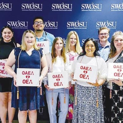 Shown from left, are the OAEA student teachers Denim Holman, Bailey Everett, Karly Brooks, Uriel Luna, Alison Ward, Libby Gregston, Cielo Barrera, Jeston Laney, Lisa Ray, and Gabrielle Spieker, who were awarded their graduation cords along with a gift in 