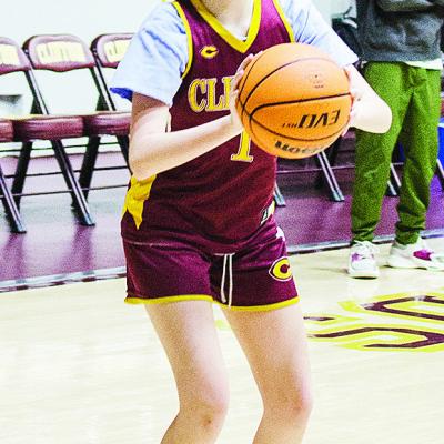 Clinton’s Destiny Krewall squares up to shoot the ball during practice in the Tornado Dome. CDN |Sam Goodwyn