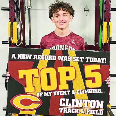 Clinton’s Bentlee Hernandez smiles after cracking the top-five in school history for his events at the Clancy Classic track and field meet at Bishop McGuiness last week. CDN | Courtesy photo