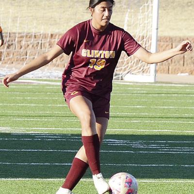 Clinton’s Vanessa Barco controls the ball during the Lady Reds’ win over PC West in the Tornado Bowl. CDN | Sam Goodwyn