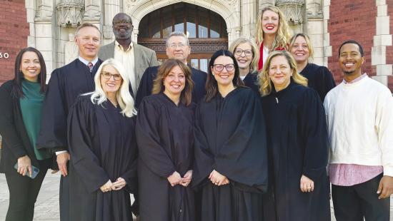 Front left, Judge Lori Puckett, McClain County District Court; Judge Leah Edwards, McClain/Garvin County District Court; Judge Mindy Beare, Pittsburg County District Court; Judge Sheila Stinson, Oklahoma County District Court; Damon Cravens, University of