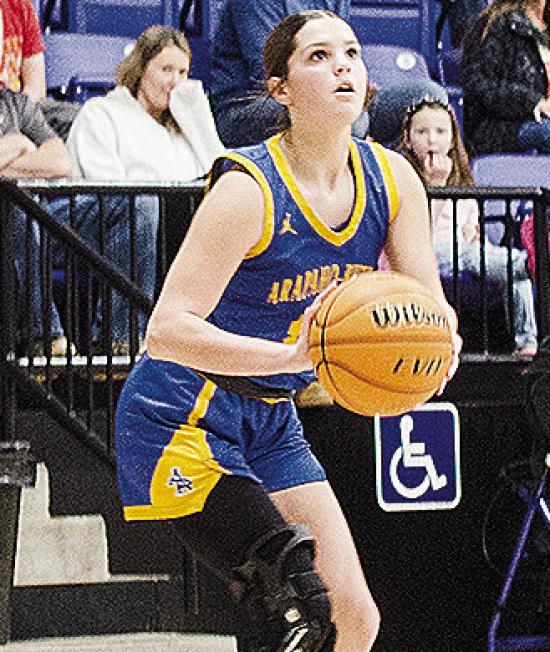 Arapaho-Butler’s Channing Cudd aims for the three-point shot during the championship game in the Western Equipment Classic against Cheyenne-Reydon. CDN | Sam Goodwyn