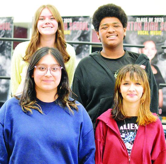 Clinton High School choir members, front left, Ayshka Garcia, Delilah Perez; back, Lily Adkinson, and Kristian Bennet stand together after being chosen to be in the 2026 Oklahoma Choral Directors Association’s All-State Honor Choir. CDN | Micah Ashcraft Clinton High School choir members, front left, Ayshka Garcia, Delilah Perez; back, Lily Adkinson, and Kristian Bennet stand together after being chosen to be in the 2026 Oklahoma Choral Directors Association’s All-State Honor Choir. CDN | Micah Ashcraft