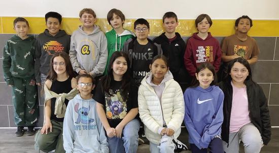 Fifth-grade math club students include front, from left, Sarahbeth Shinn-Houchin, Mya Pitts, Miley Gallegos, Adrianah Rhoads, Alia Arnold, and Genesis Pina; back, Carlos Aispuro, Ethan Gallegos, Braxtyn Taylor, Xhander Backlott, Isaac Gonzalez, Lucas Ray,
