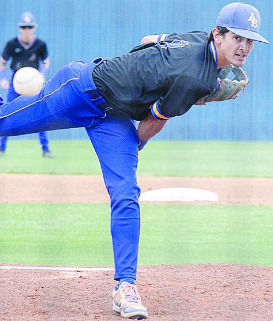 Arapaho-Butler’s Kaden Waldrop watches the ball after pitching in the Indians’ win over Wayne to open the Class A Regional Tournament Thursday at home. CDN | Sam Goodwyn