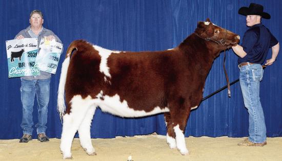 Caber Johnson, right, and his dad Brett show off his Bronze Champion heifer at the recent Spring Livestock Show at the Custer County Fairgrounds. CDN | Courtesy photo